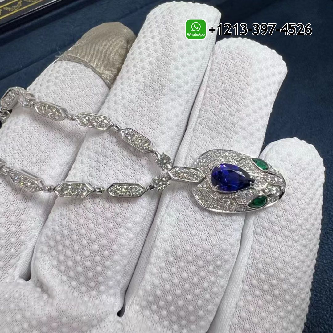 Bvlgari 18k White Gold 4.59cttw Diamond And 1.48cttw Sapphire Serpenti Necklace
