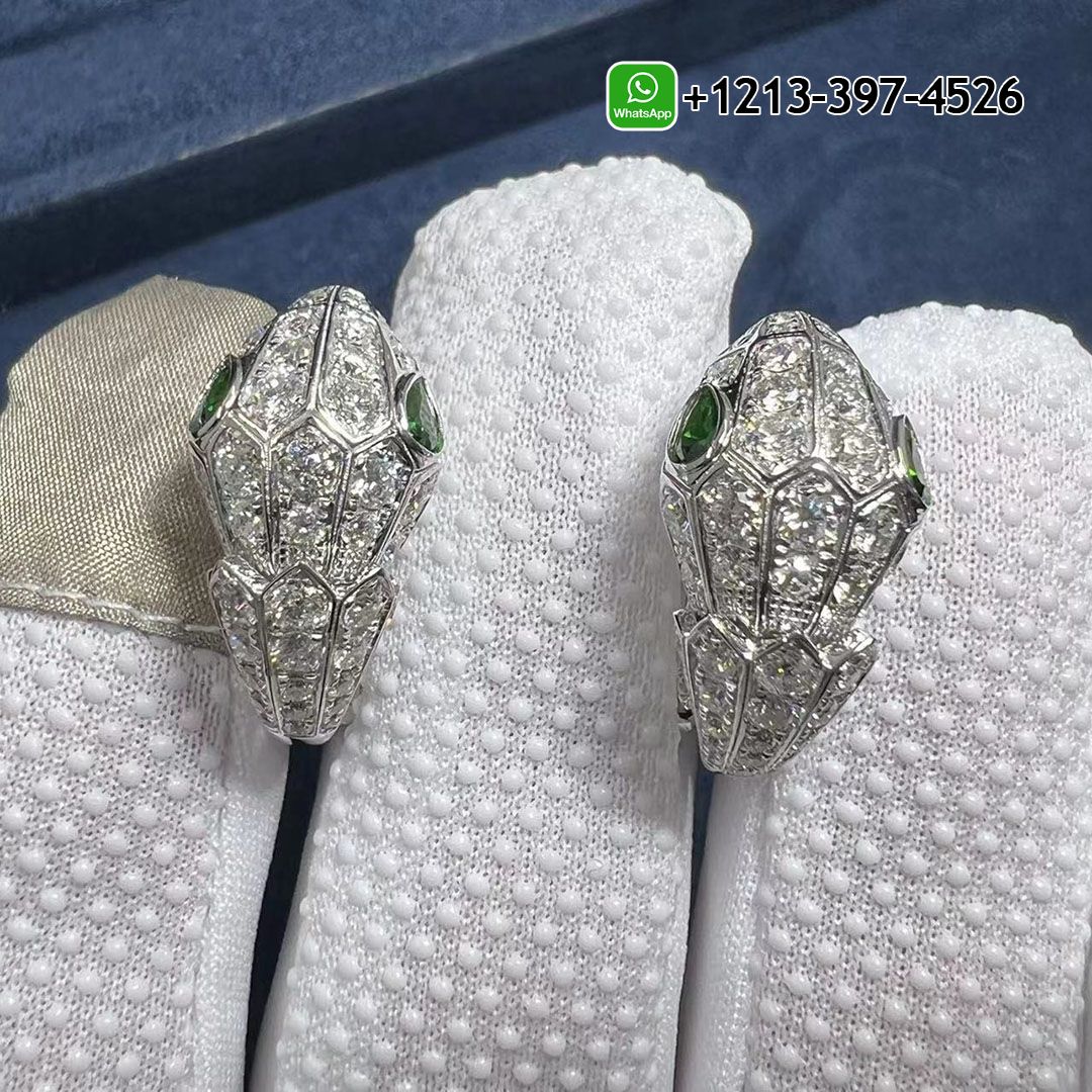 Bvlgari Serpenti 18k White Gold Emerald Eyes and Pavé Diamonds Earrings 354702