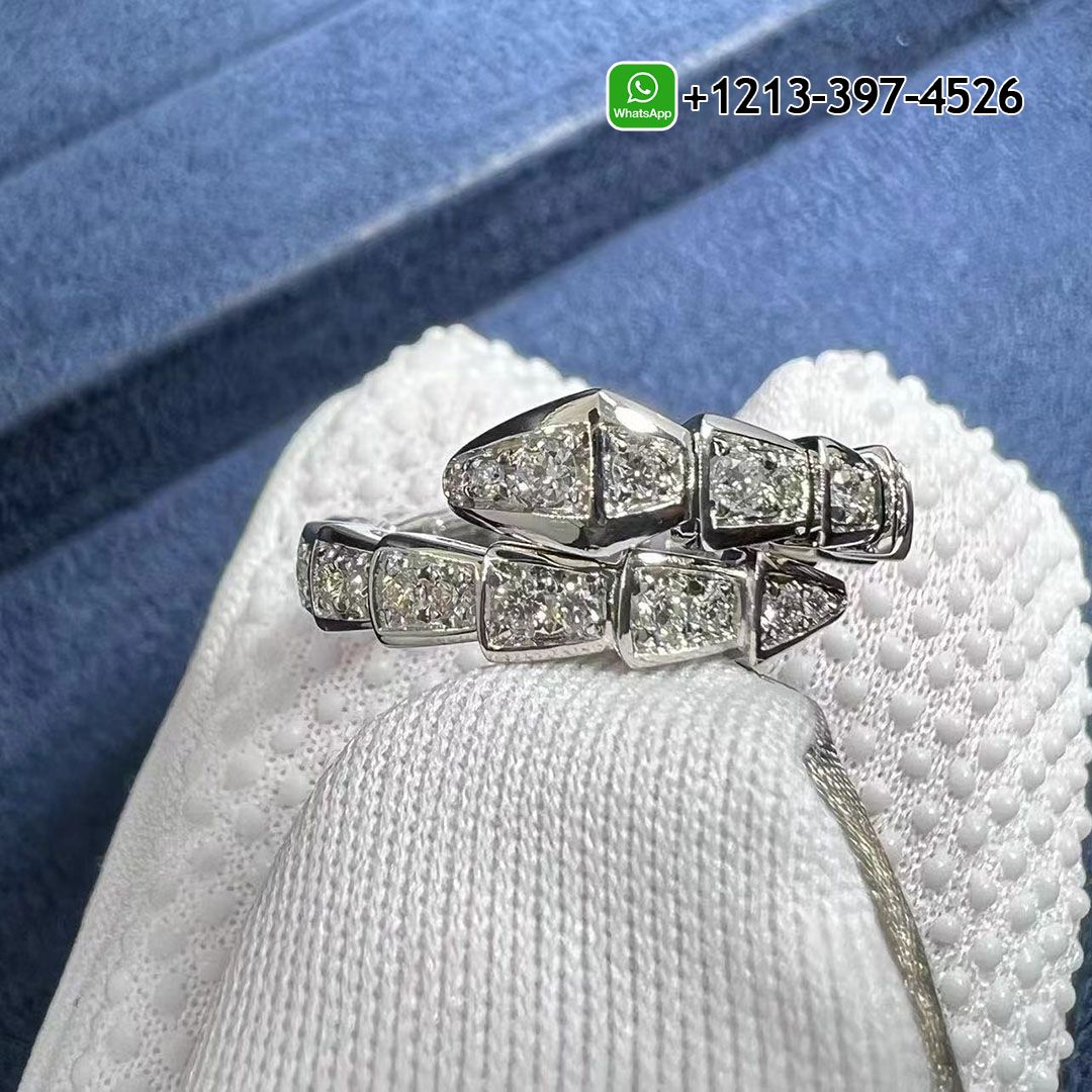 Bvlgari Serpenti Viper 18K White Gold Pavé Diamonds Wrap Ring