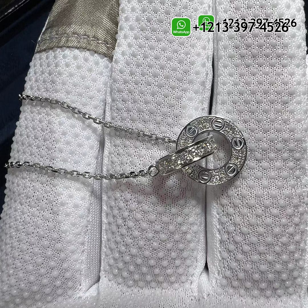 Cartier 18K White Gold 0.3ct Diamond Paved Love Necklace B7216300