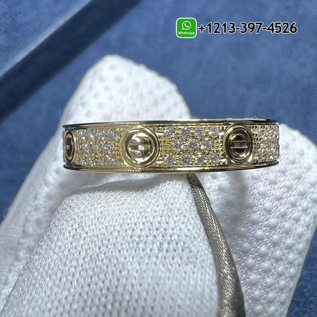Cartier 18K Yellow Gold Diamond Paved LOVE Wedding Band Ring B4083300