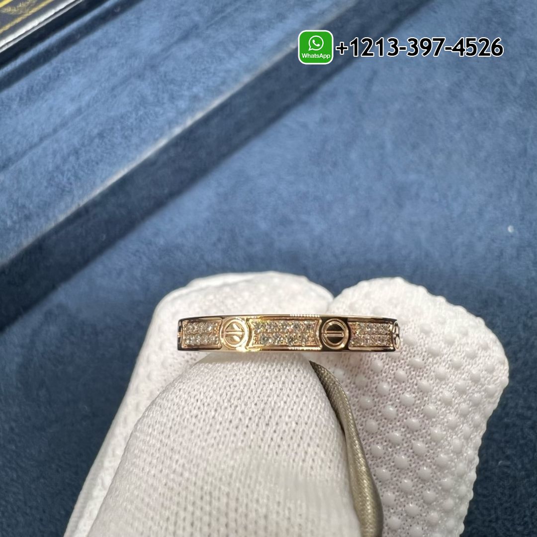 Cartier 18k Rose Gold Diamond Paved 2.6MM Small Mode LOVE Ring B4218100