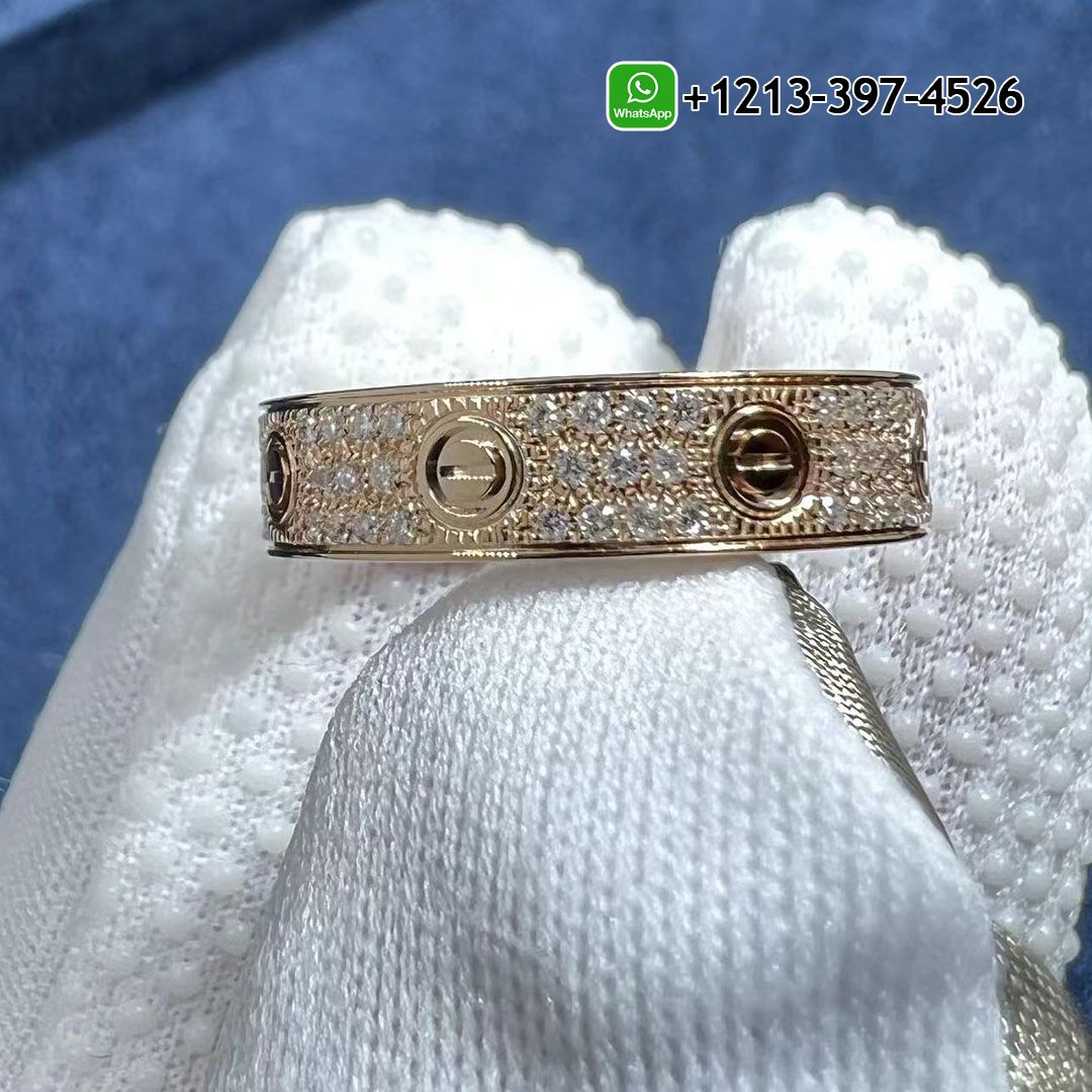 Cartier 18k Rose Gold Diamond Paved 4mm Love Wedding Band Ring B4085800