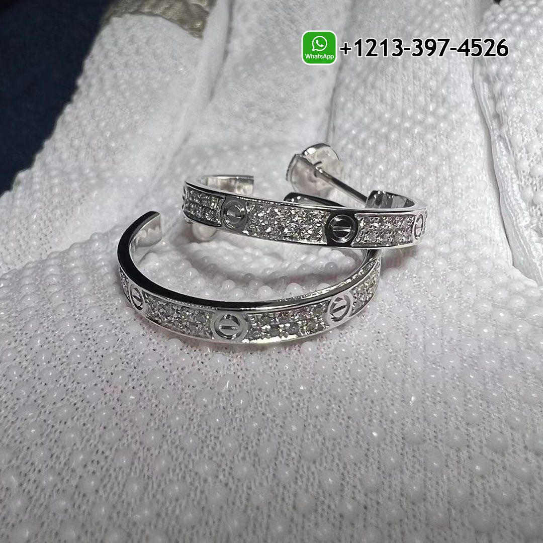 Cartier 18k White Gold Diamond Paved Love Hoop Earrings N8515193