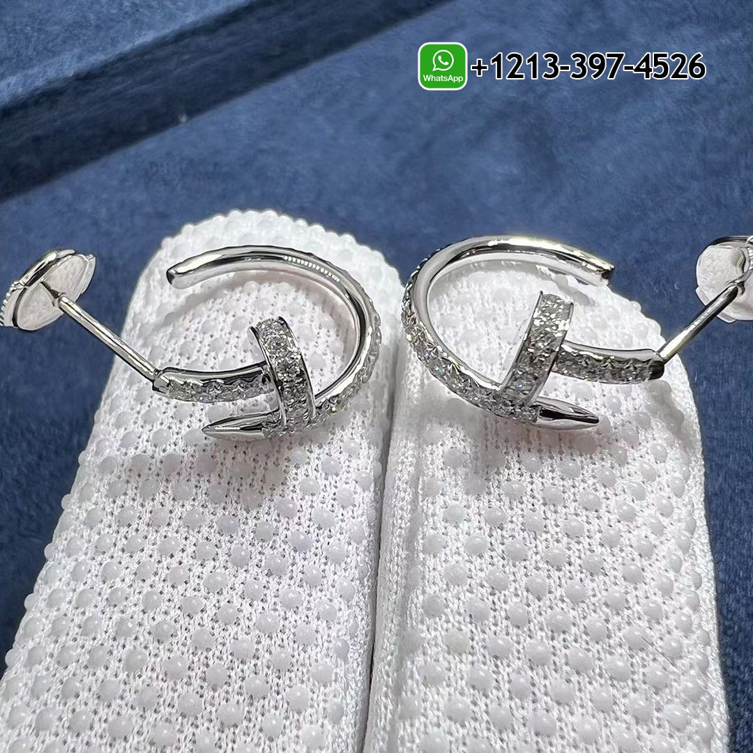 Cartier 18k White Gold Pave Diamonds Juste Un Clou Nail Hoop Earrings B8301431