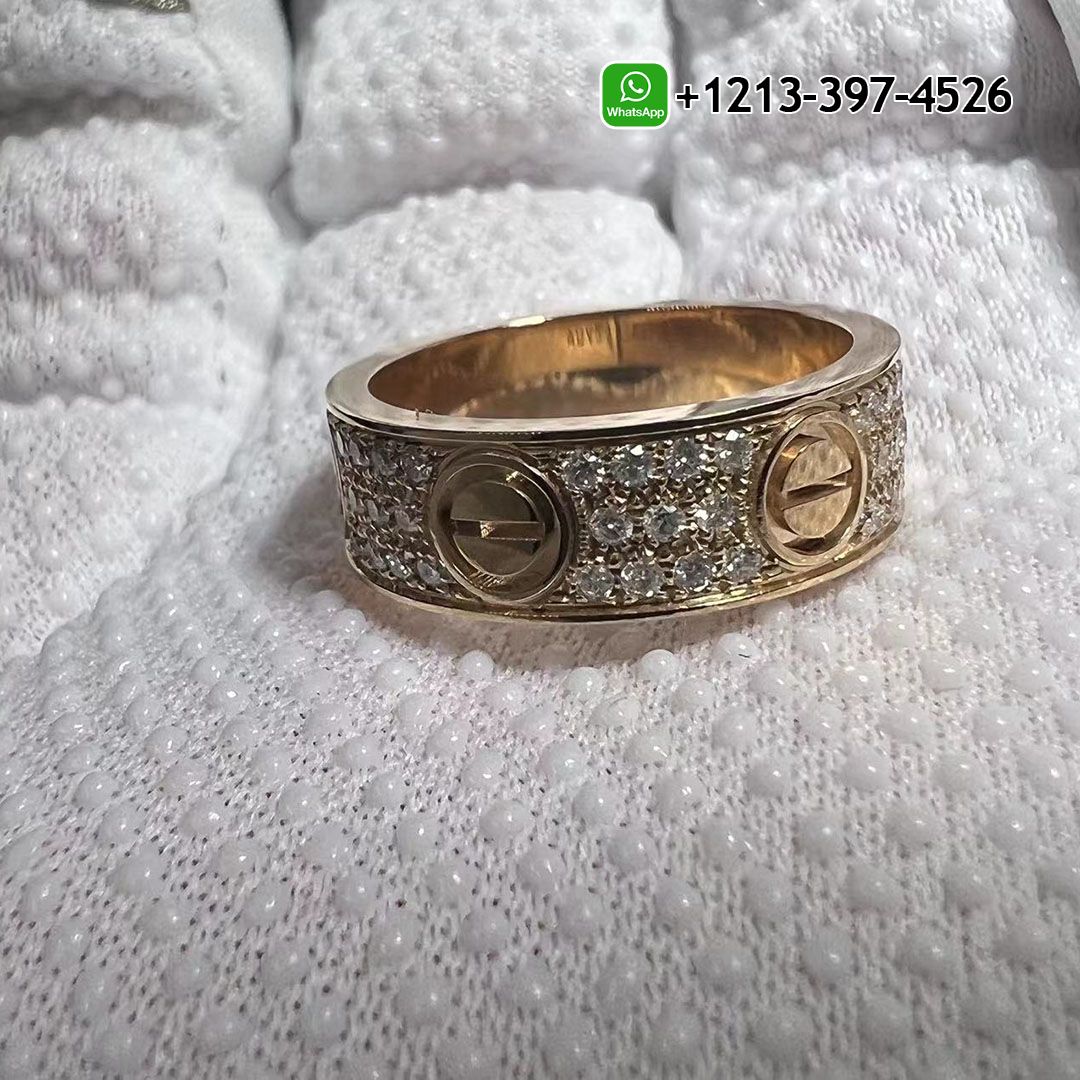 Cartier Love 18K Rose Gold Full Diamond-Paved 6.5MM Band Ring B4087600