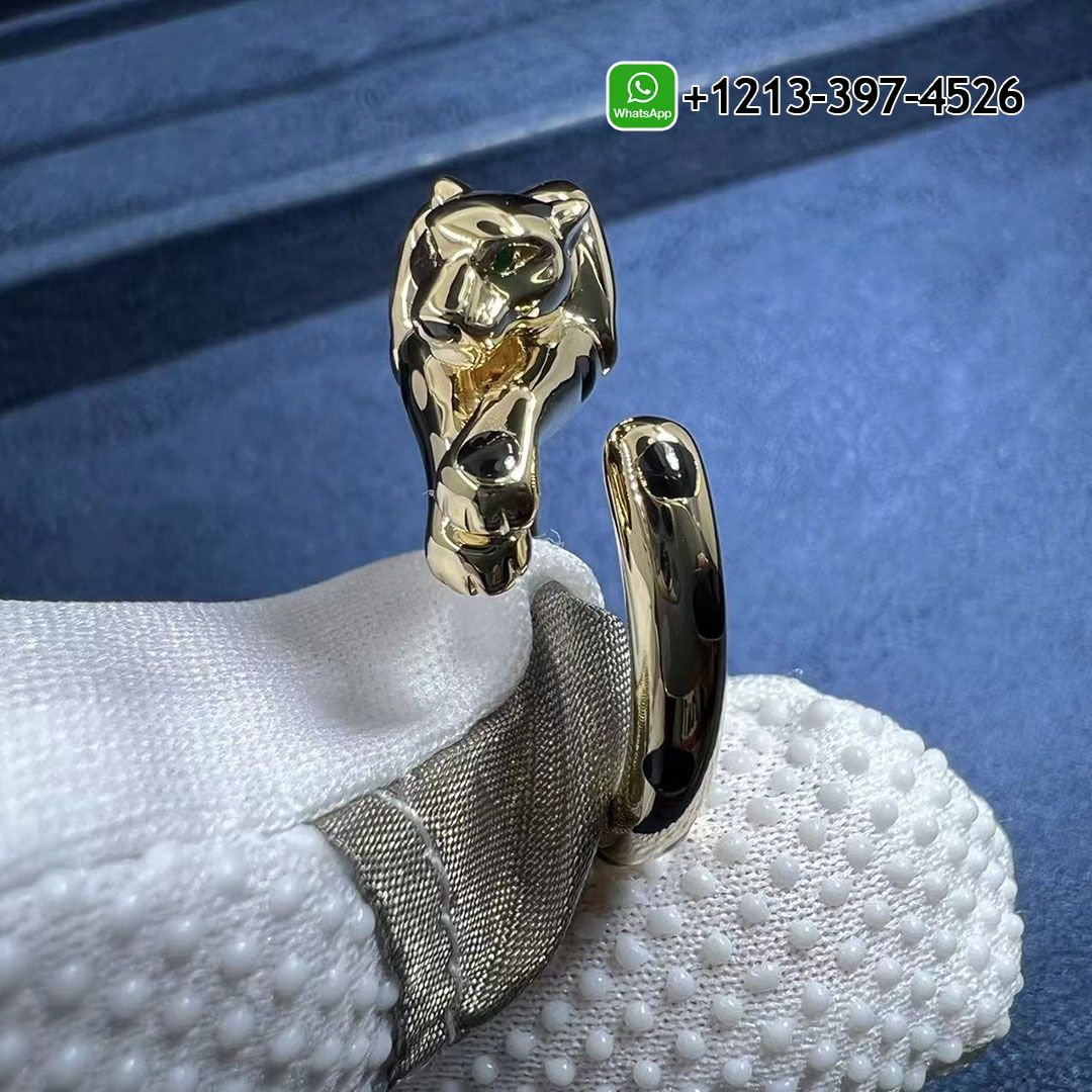 Cartier Panthère de Cartier 18K Yellow Gold Onyx Black Lacquer Tsavorite Garnets Ring B4221600