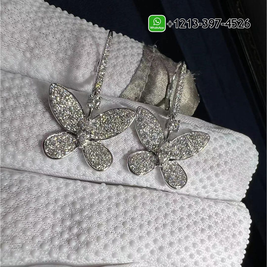 Graff Butterfly Silhouette Drop 18K White Gold Diamond Earrings RGE1617