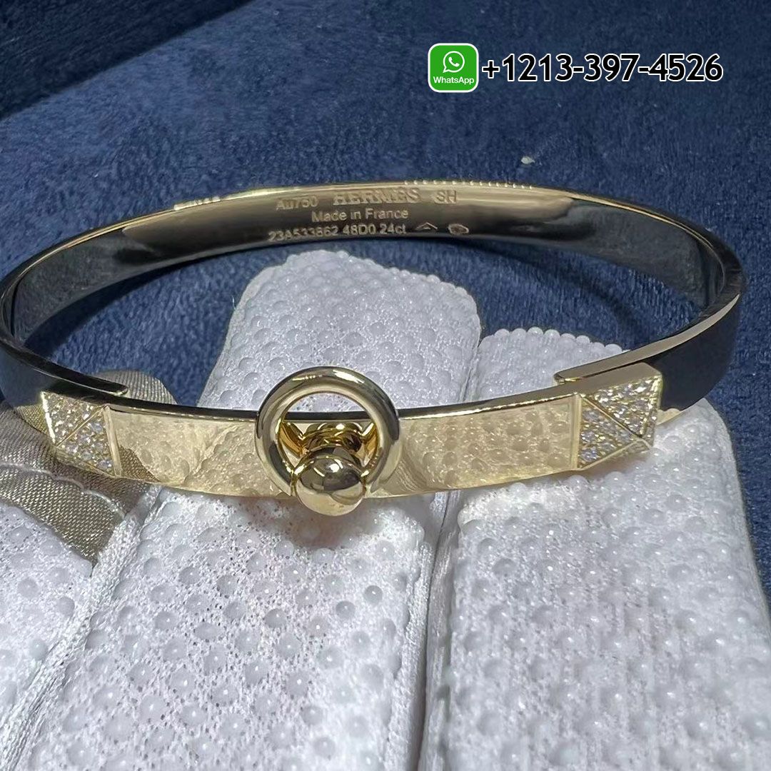 Hermes Collier de Chien Small Model 18K Yellow Gold Diamond Bracelet