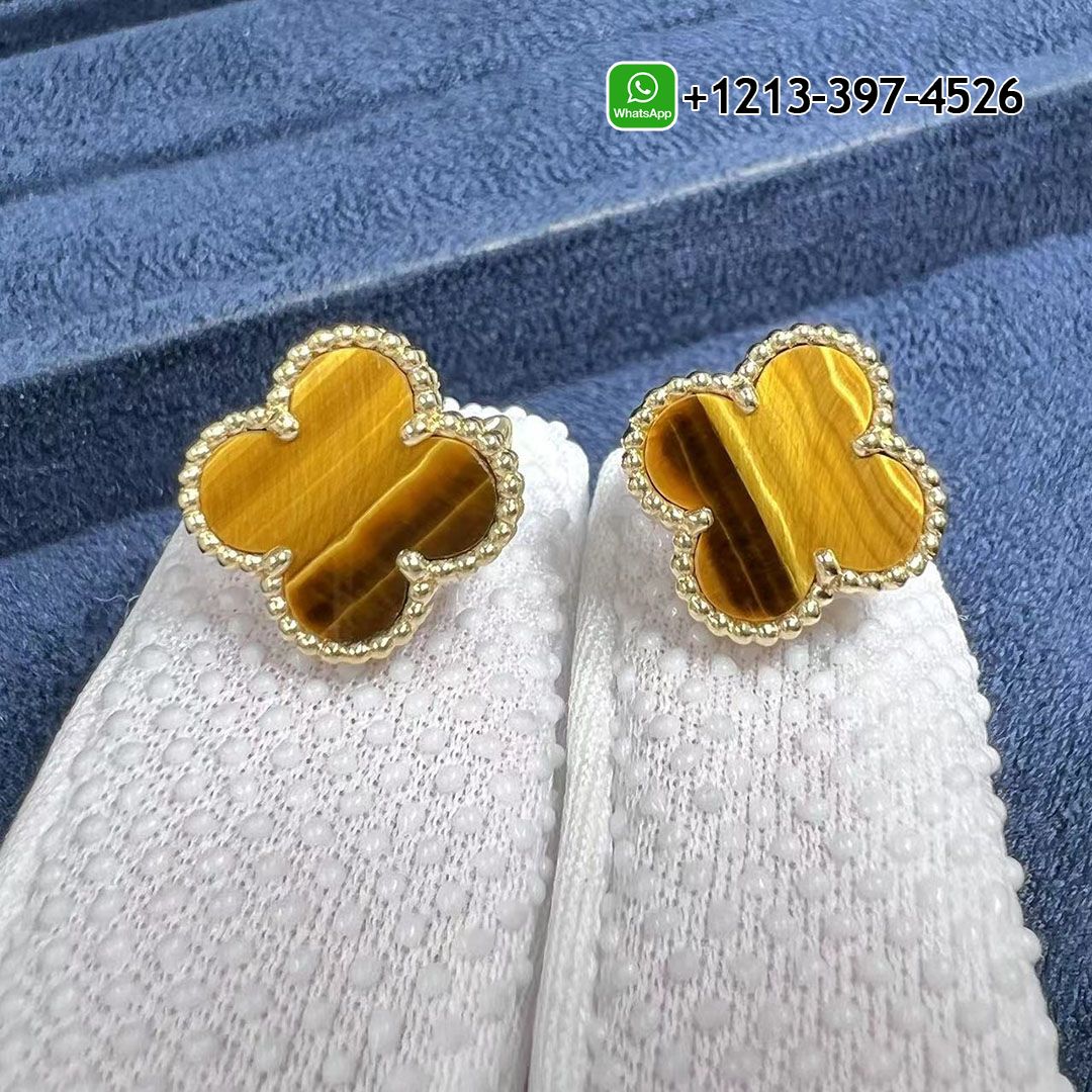 Van Cleef & Arpels 18K Yellow Gold Tiger’s Eye Vintage Alhambra Earrings VCARD40500