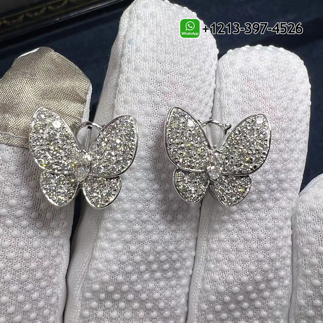 Van Cleef & Arpels 18k White Gold Two Butterfly Diamond Earrings VCARB82900