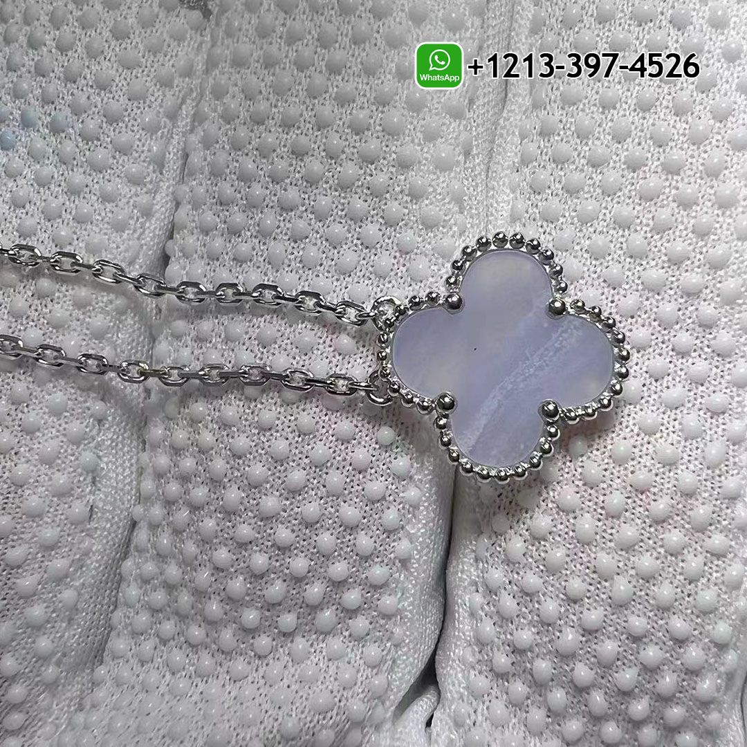 Van Cleef & Arpels 18k White Gold Vintage Alhambra Chalcedony Pendant Necklace VCARD34900