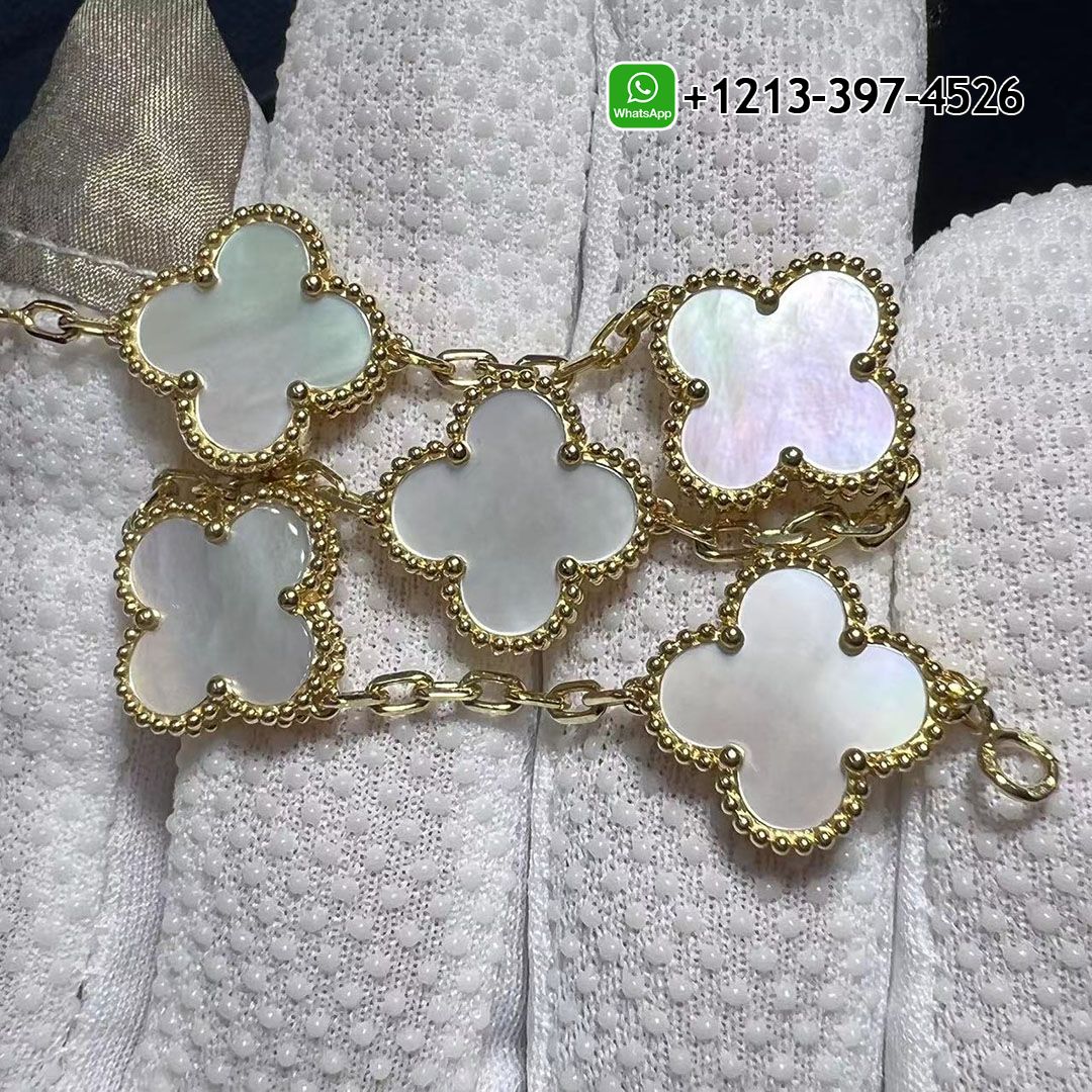 Van Cleef & Arpels 18k Yellow Gold And Mother Of Pearl Vintage Alhambra 5 Motif Bracelet VCARA41800