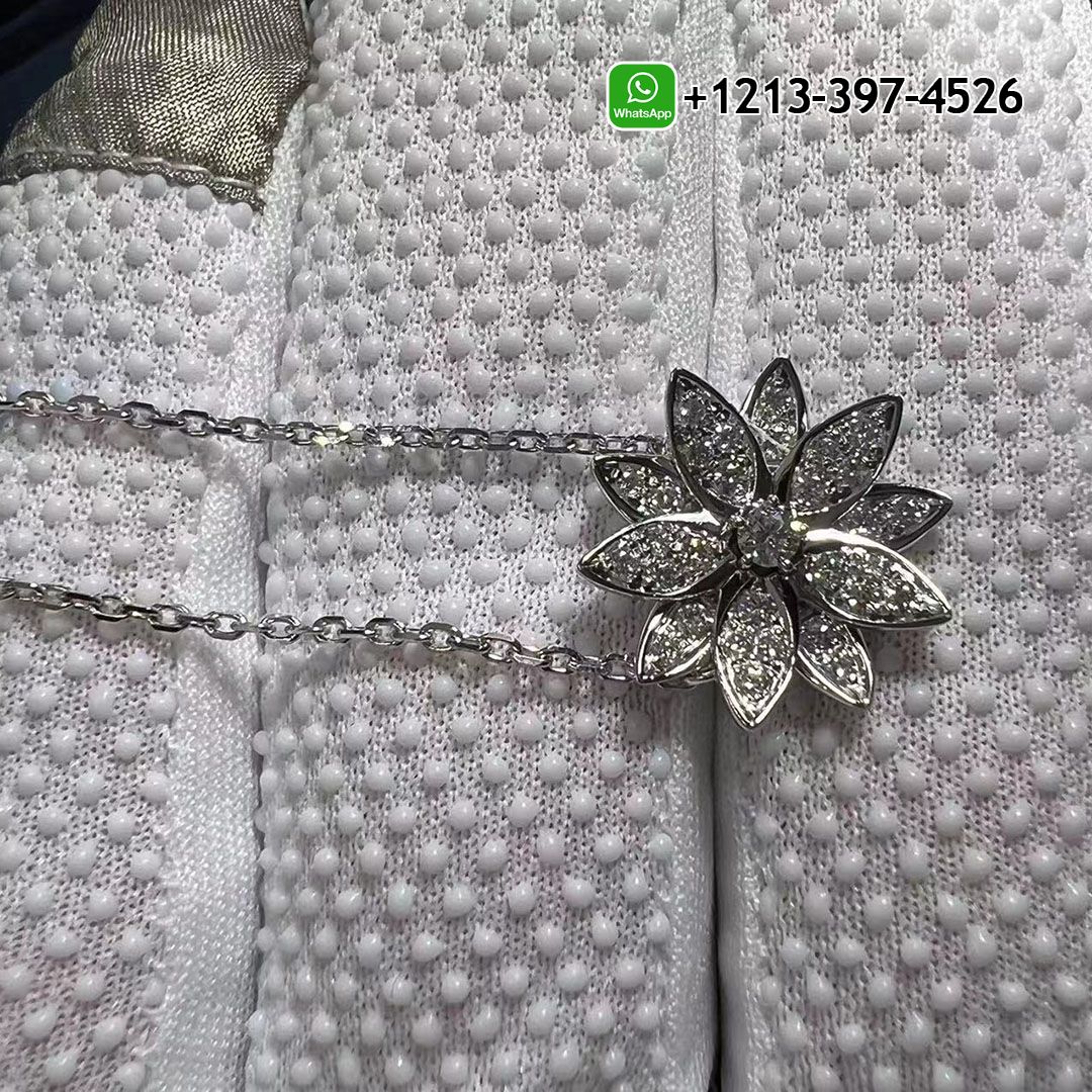 Van Cleef & Arpels Lotus Clip Pendant Small Model 18K White Gold Diamond VCARO6P600