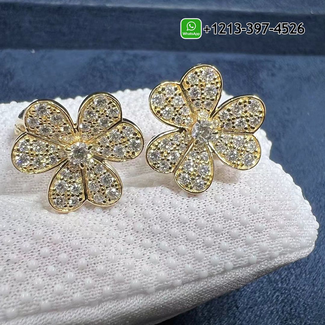 Van Cleef & Arpels Small Model Frivole 18k Yellow Gold Diamond Earrings VCARP0J900