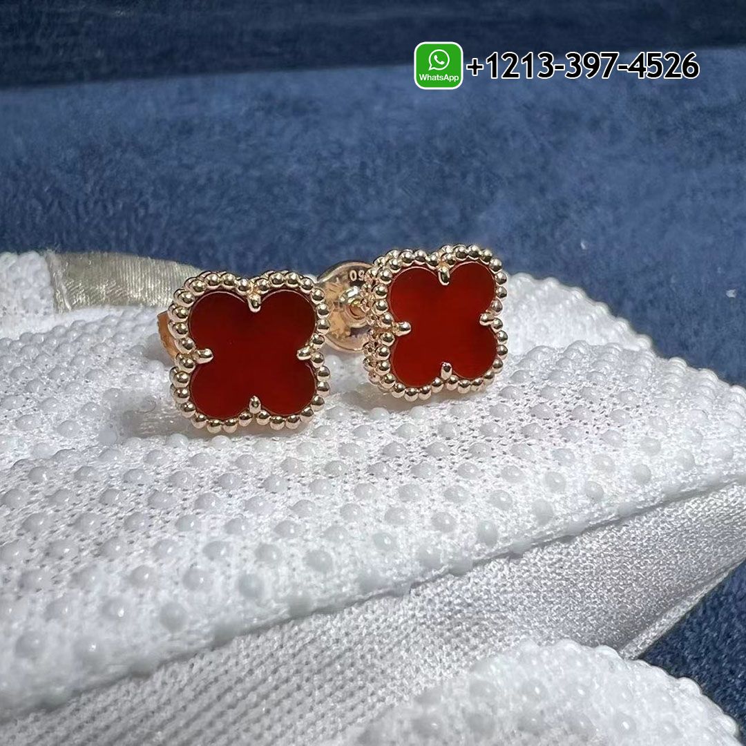 Van Cleef & Arpels Sweet Alhambra Carnelian 18K Rose Gold Earstud Earrings VCARN6BO00