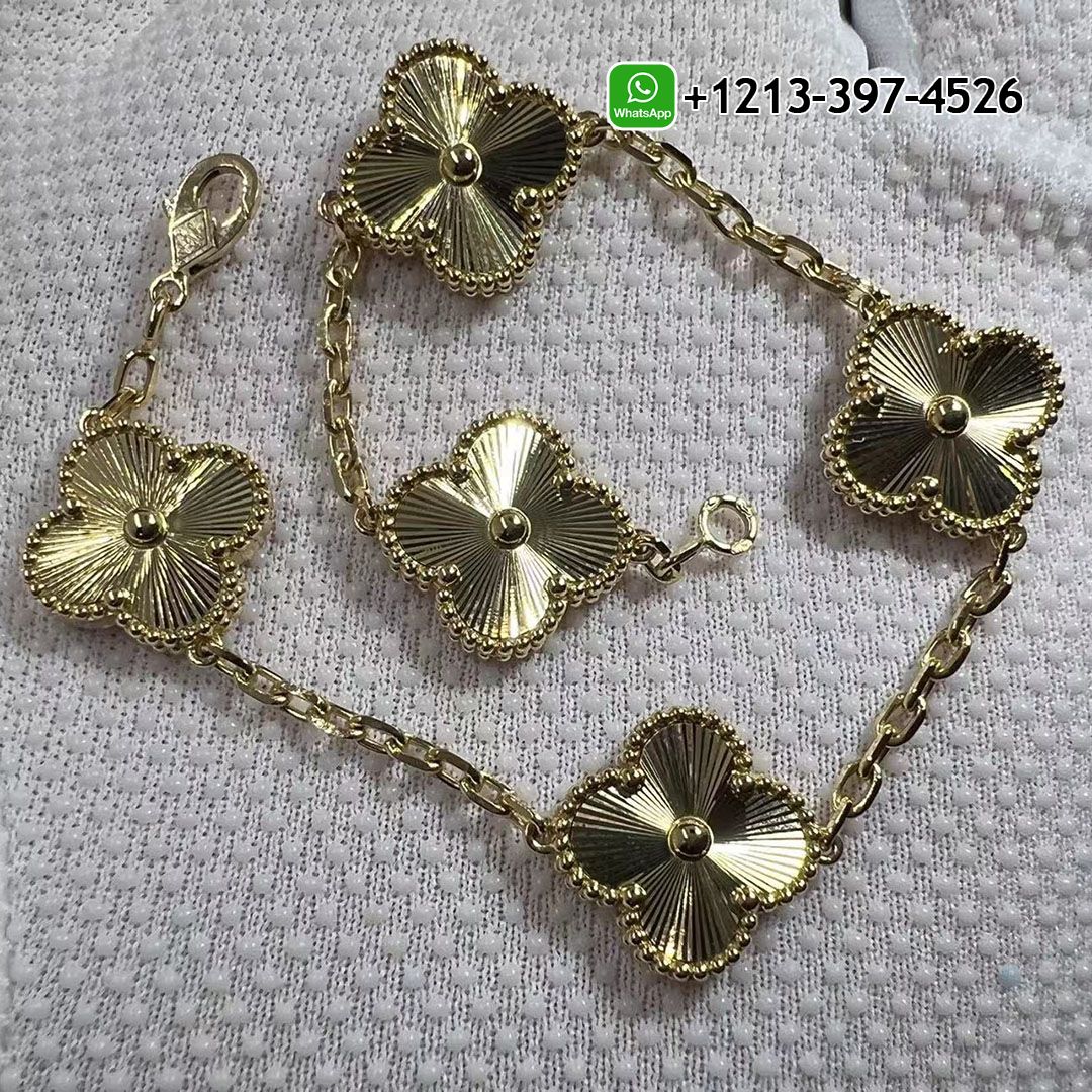 Van Cleef & Arpels Vintage Alhambra 5 Motifs Guilloché 18k Yellow Gold Bracelet VCARP3JK00