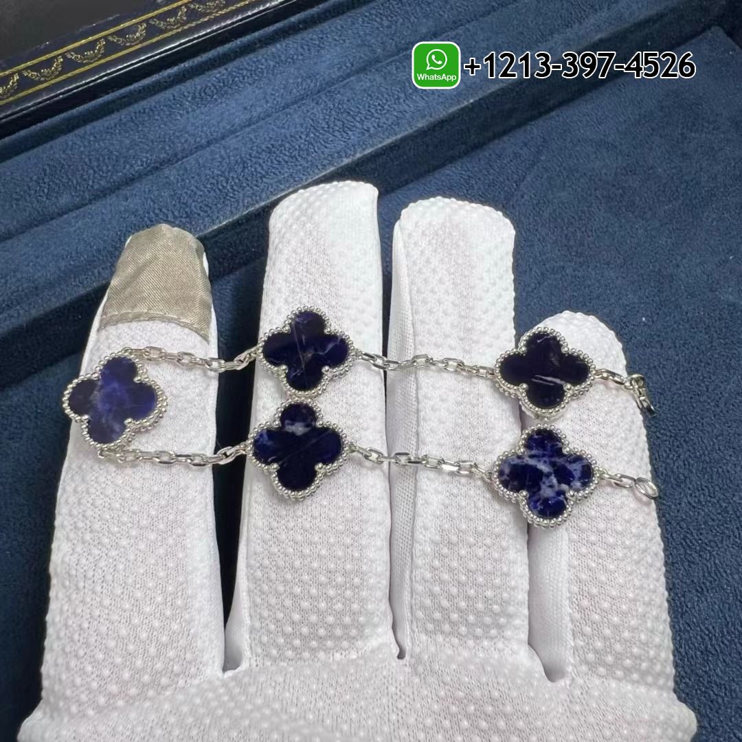Van Cleef & Arpels Vintage Alhambra Blue Pietersite 5 Motif 18k White Gold Bracelet