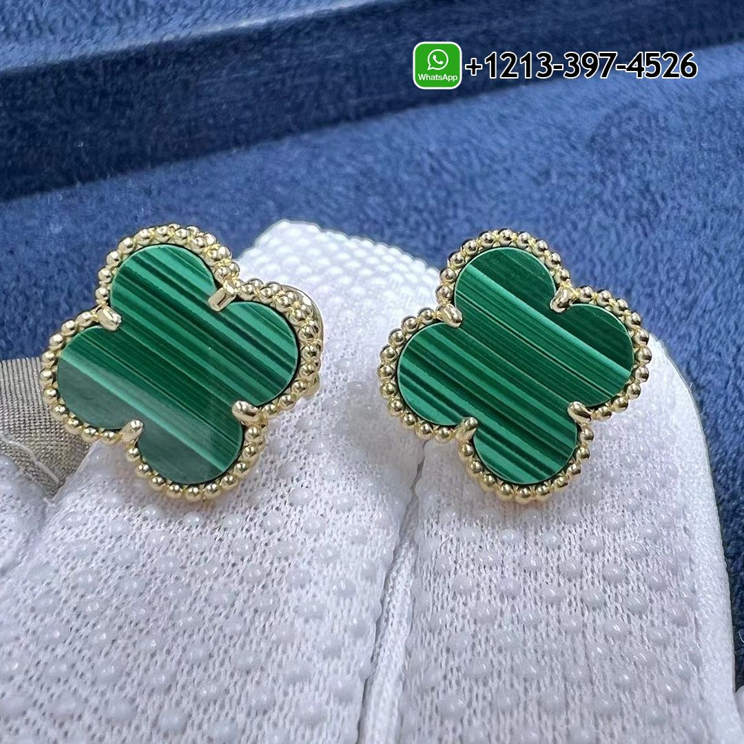 Van Cleef & Arpels Vintage Alhambra Malachite 18K Yellow Gold Earrings VCARO3QL00