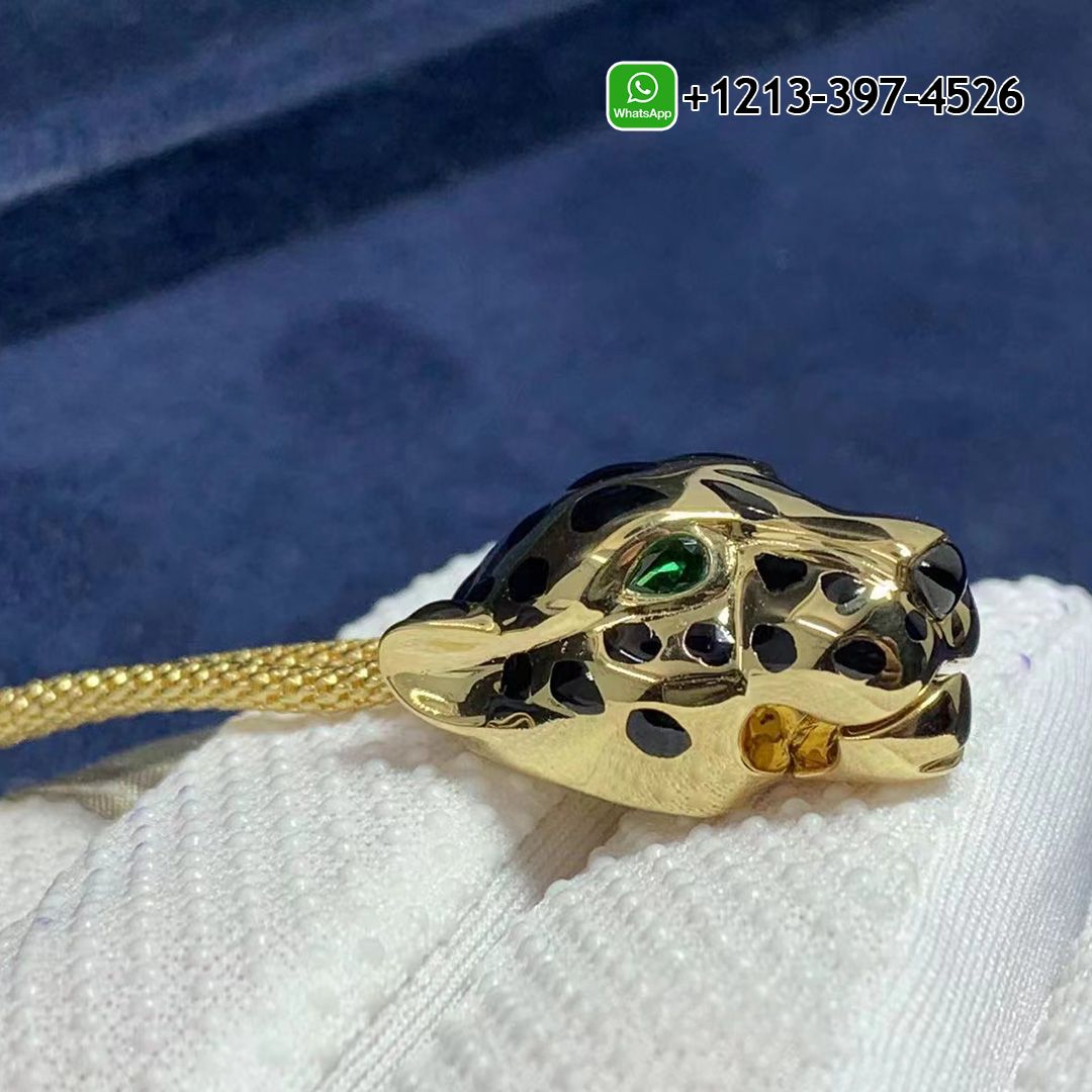18k Yellow Gold 2 Tsavorite Garnets Onyx Panthere de Cartier and Diamond Bracelet N6700517