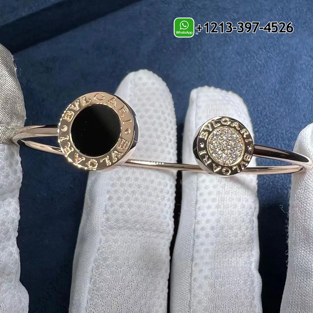 BVLGARI BVLGARI 18 kt rose gold bracelet set with onyx element and pavé diamonds