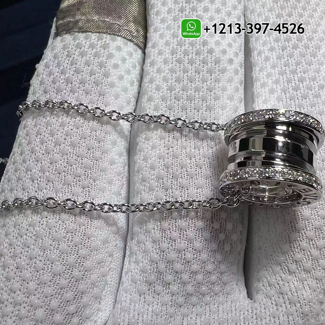 Bulgari B.ZERO1 necklace 18k white gold paved diamond pendant