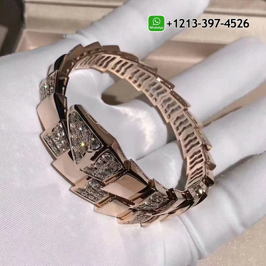 Bulgari Bvlgari Serpenti Viper Snake One-coil Diamond 18K Rose Gold Bangle Bracelet