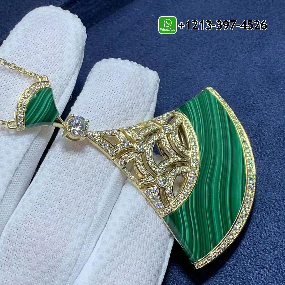 Bulgari Divas’ Dream 18K Yellow Gold Malachite and Diamonds Large Pendant Necklace