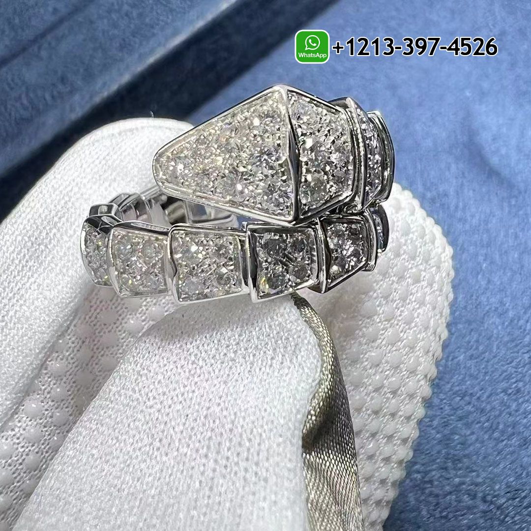 Bulgari Serpenti Viper 18k White Gold Full Pave Diamond One-coil Ring