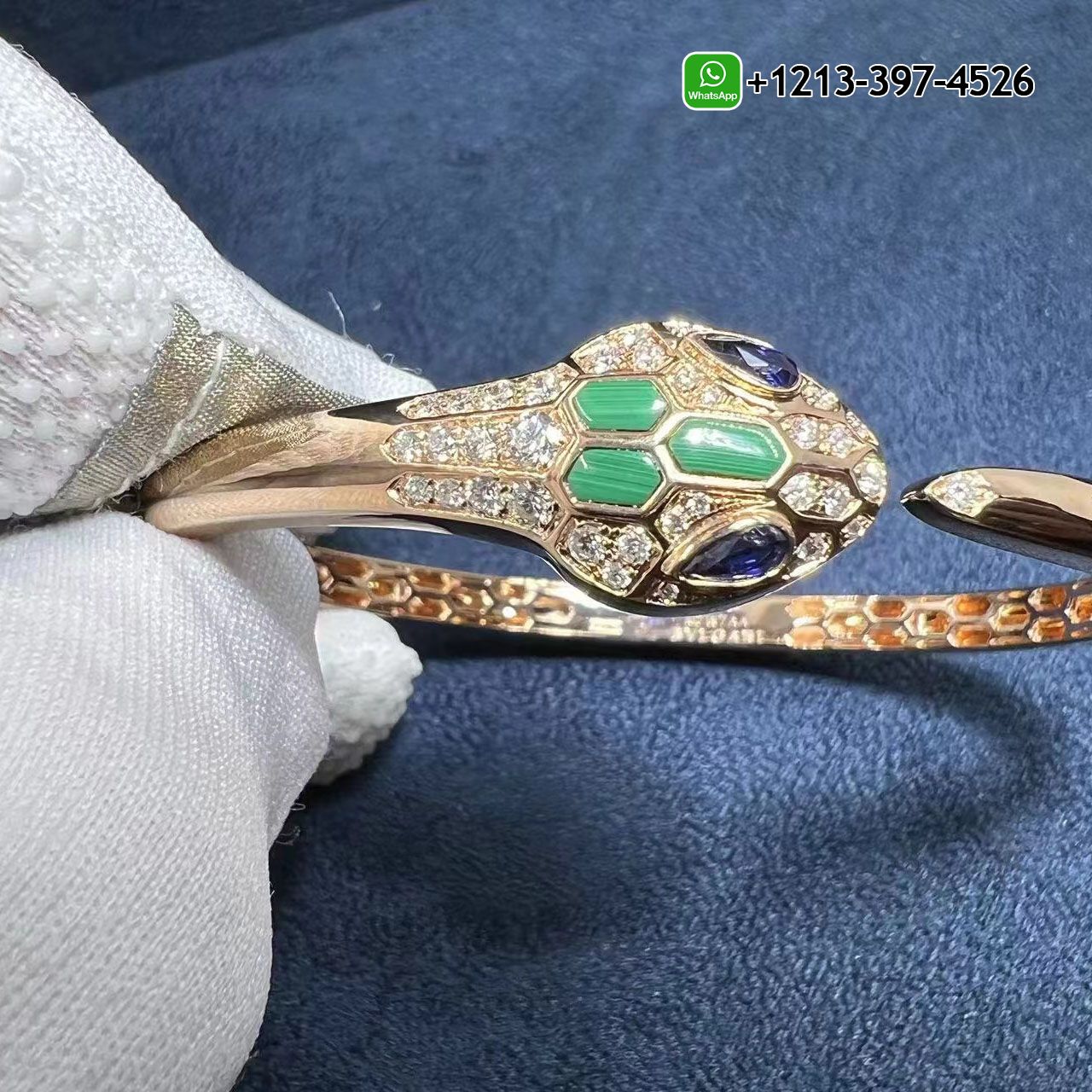 Bvlgari Serpenti 18k Rose Gold Blue Sapphire, Malachite & Pave Diamond Bracelet 356201