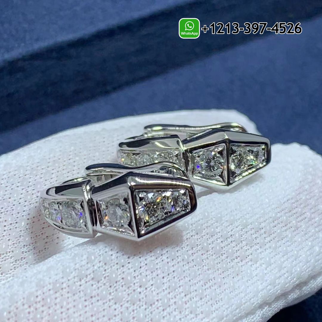Bvlgari Serpenti Snake Diamond Huggie 18K White Gold Earrings