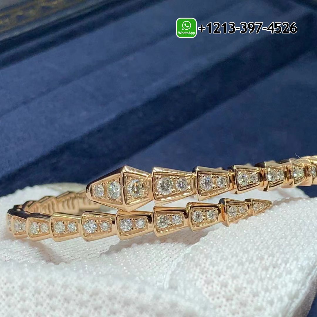 Bvlgari Serpenti Viper 18K Rose Gold & Full Pave Diamond One-coil Slim Snake Bracelet