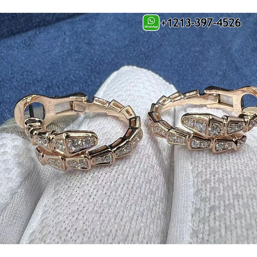 Bvlgari Serpenti Viper 18K Rose Gold With Pave Diamond Earrings