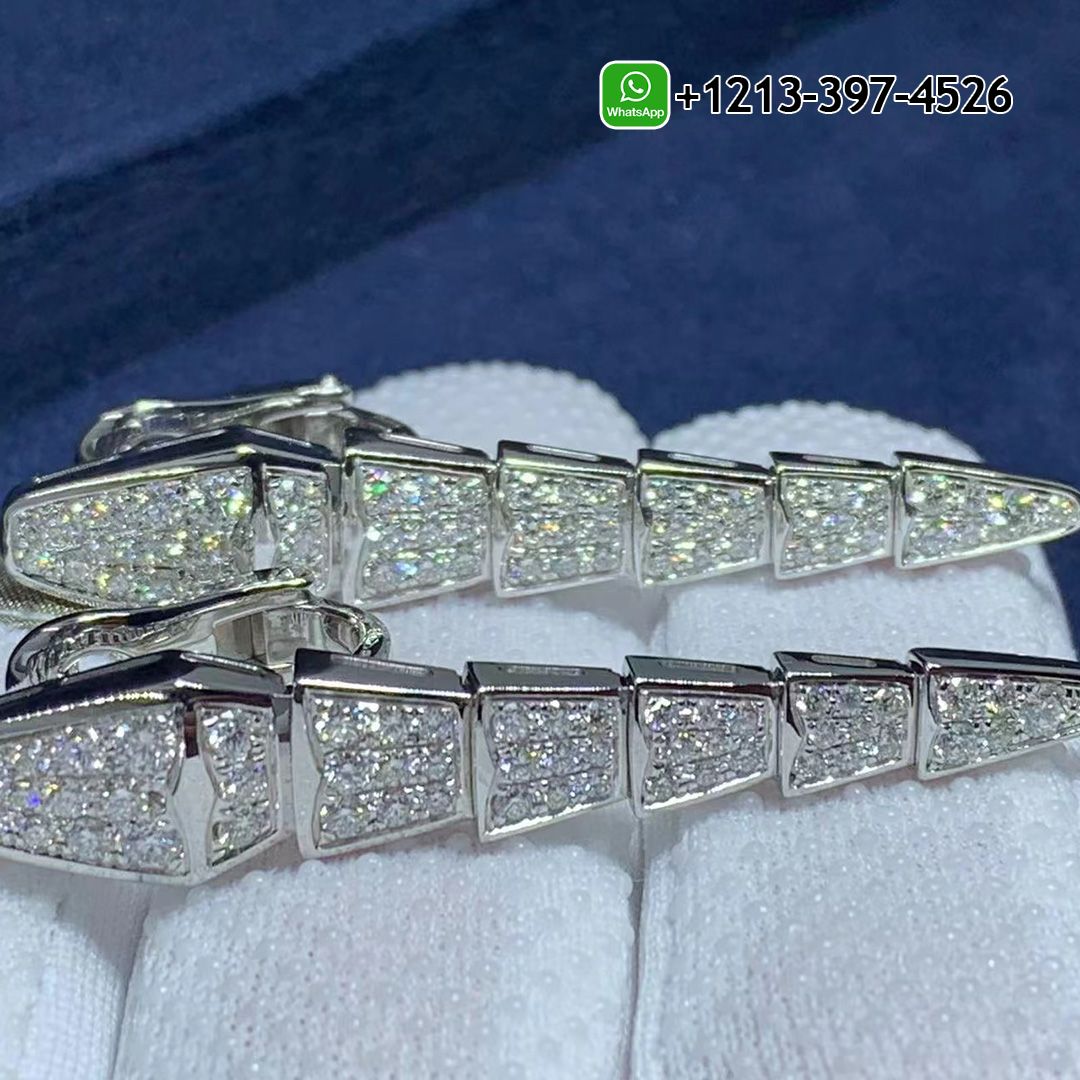 Bvlgari Serpenti Viper 18k White Gold Full Pave Diamonds Drop Earrings
