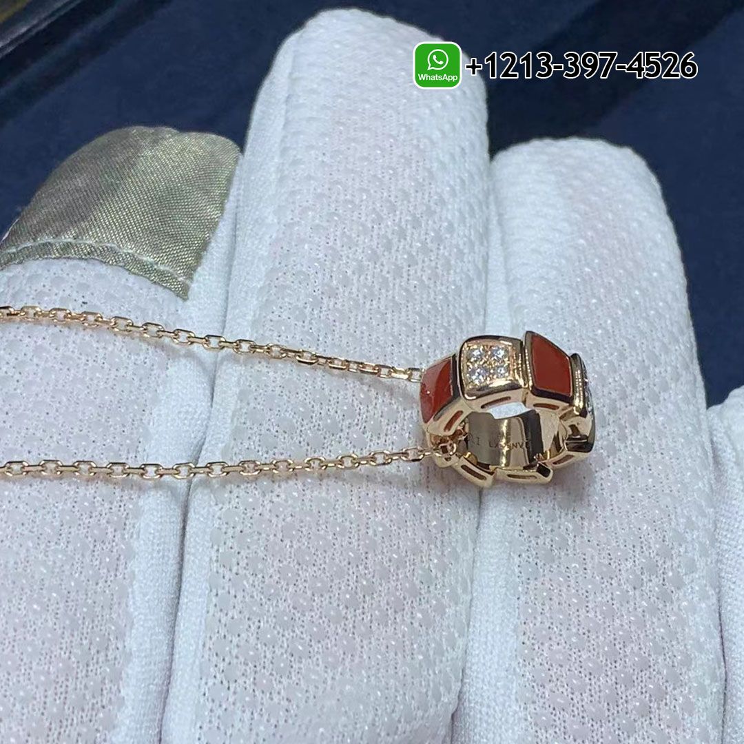 Bvlgari Serpenti Viper 18kt Rose Gold with Demi Pave Diamonds and Carnelian Necklace