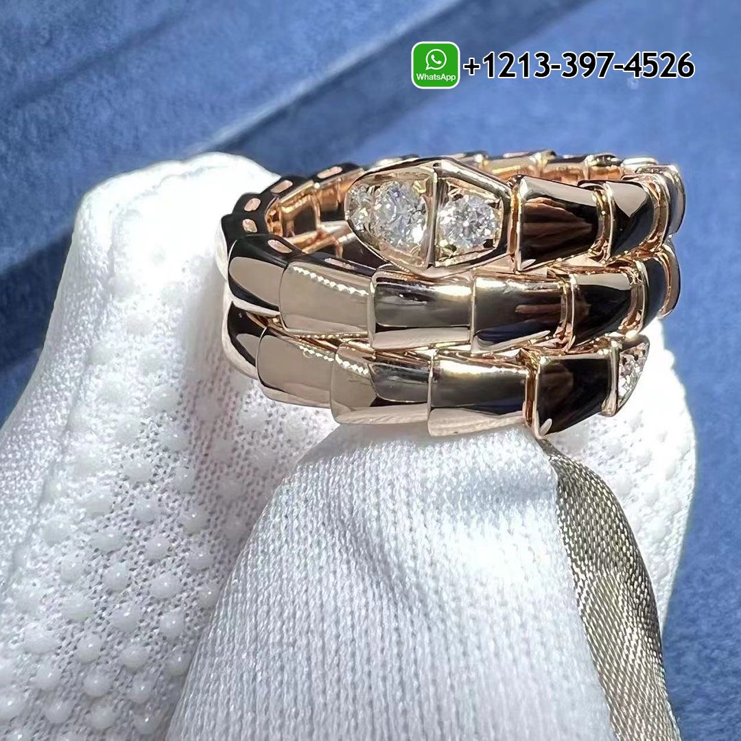 Bvlgari Serpenti Viper 2-coil 18k Rose Gold Diamonds Wrap Ring