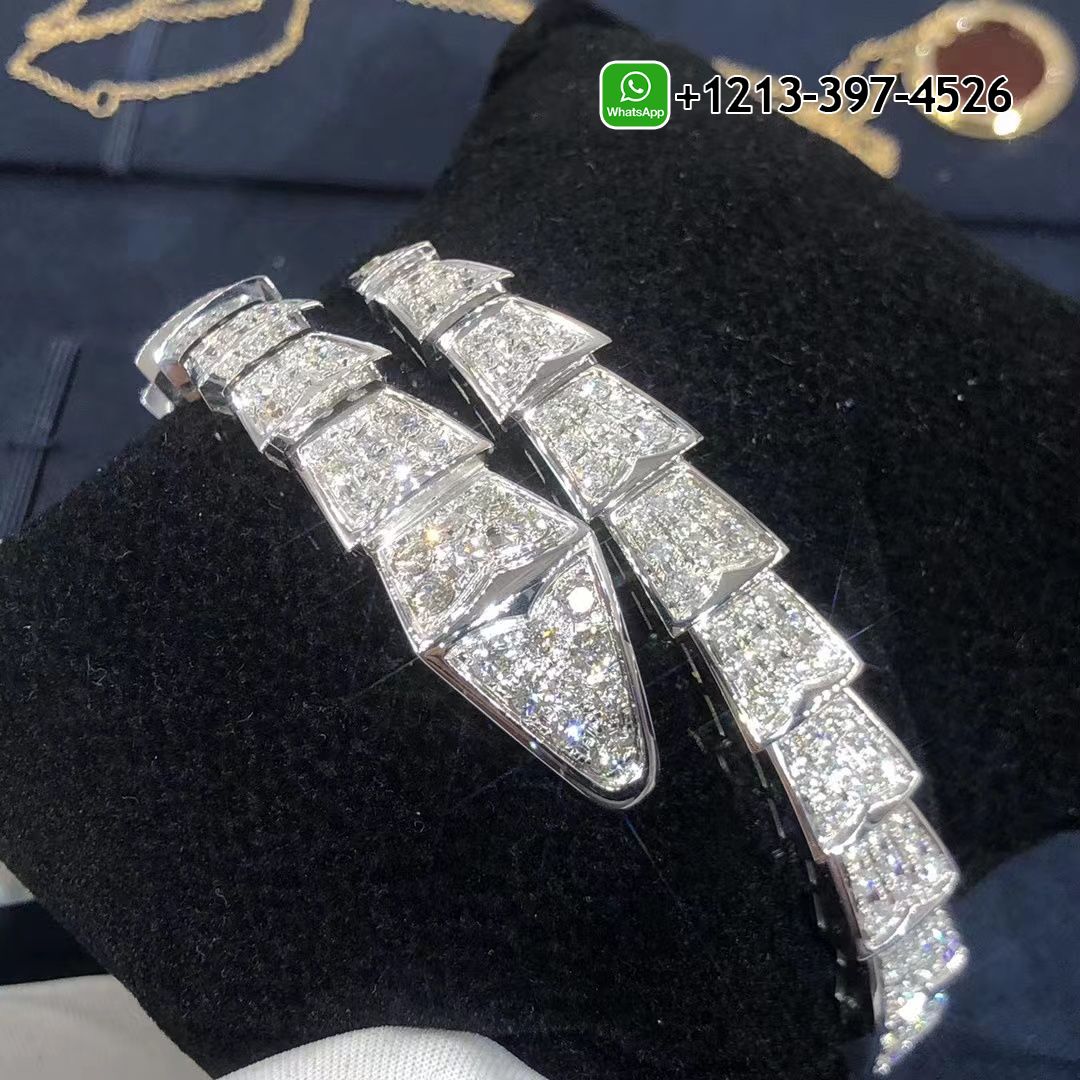 Bvlgari Serpenti Viper One-coil 18k White Gold Full Pave Diamonds High Jewelry Bracelet