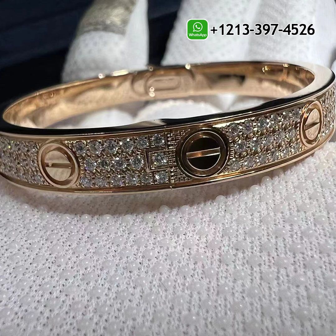 Cartier 18K Rose Gold with 204 Full Pave Diamond Love Bracelet N6036917