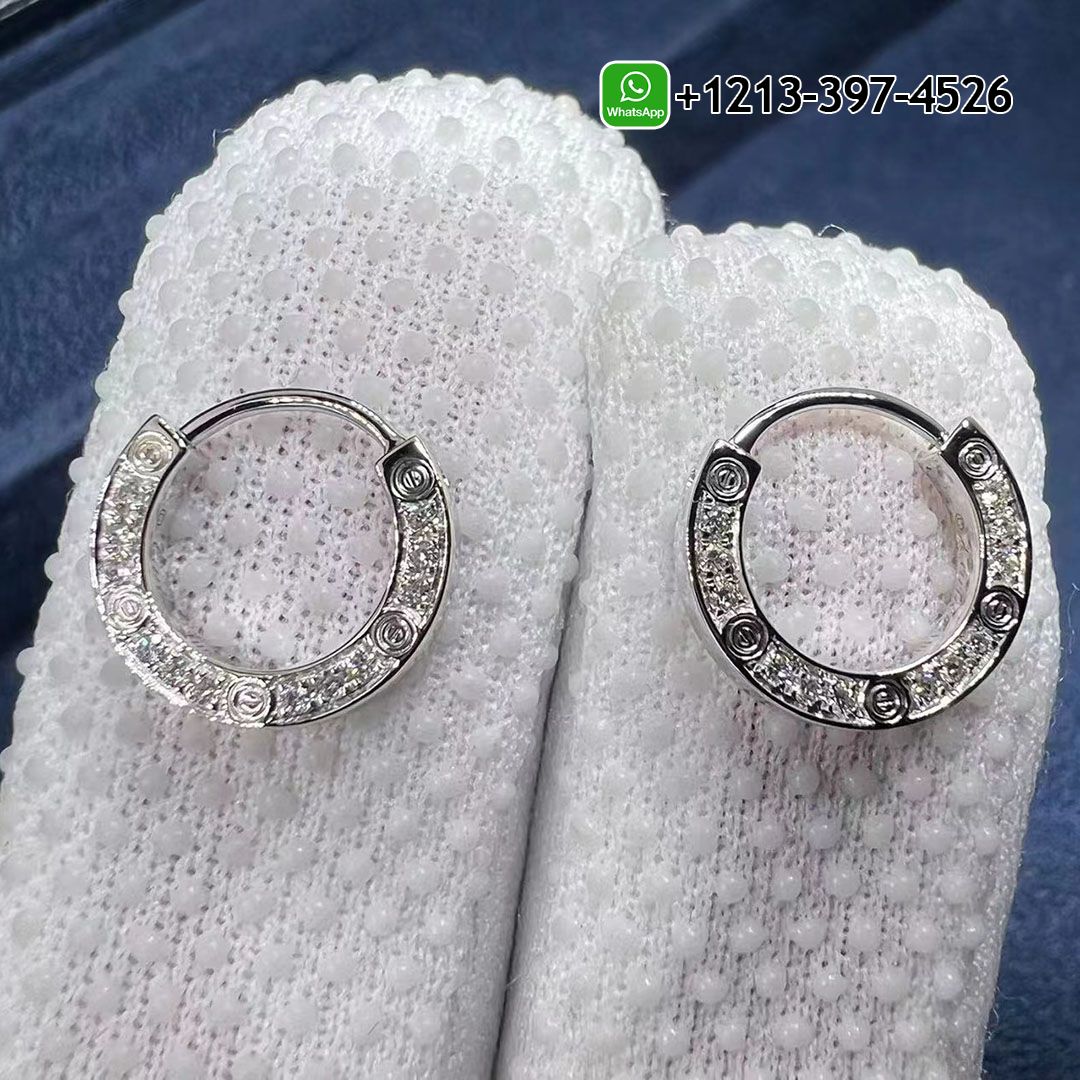 Cartier 18K White Gold Pave Diamond 12MM Single LOVE Hoop Earring B8301424
