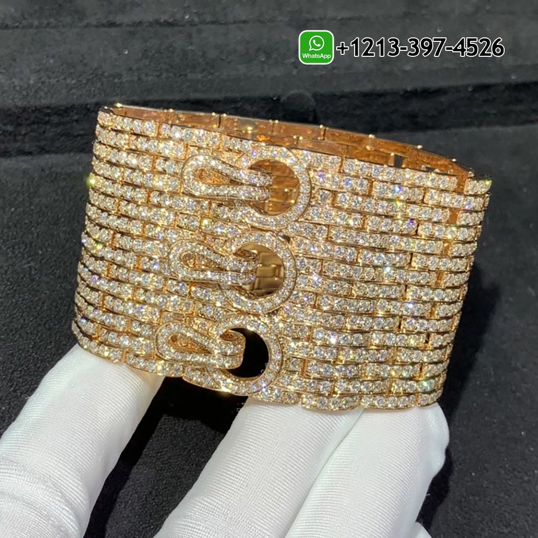 Cartier 18k Rose Gold Full Pave Diamonds Agrafe High Jewellery Cuff Bracelet HP601053