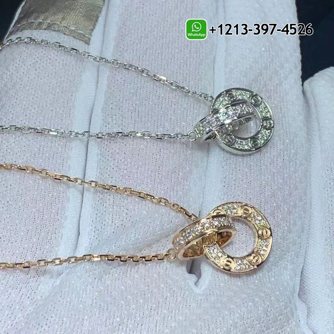 Cartier 18k Rose Gold Pave Diamond Interlocking LOVE Necklace B7224528