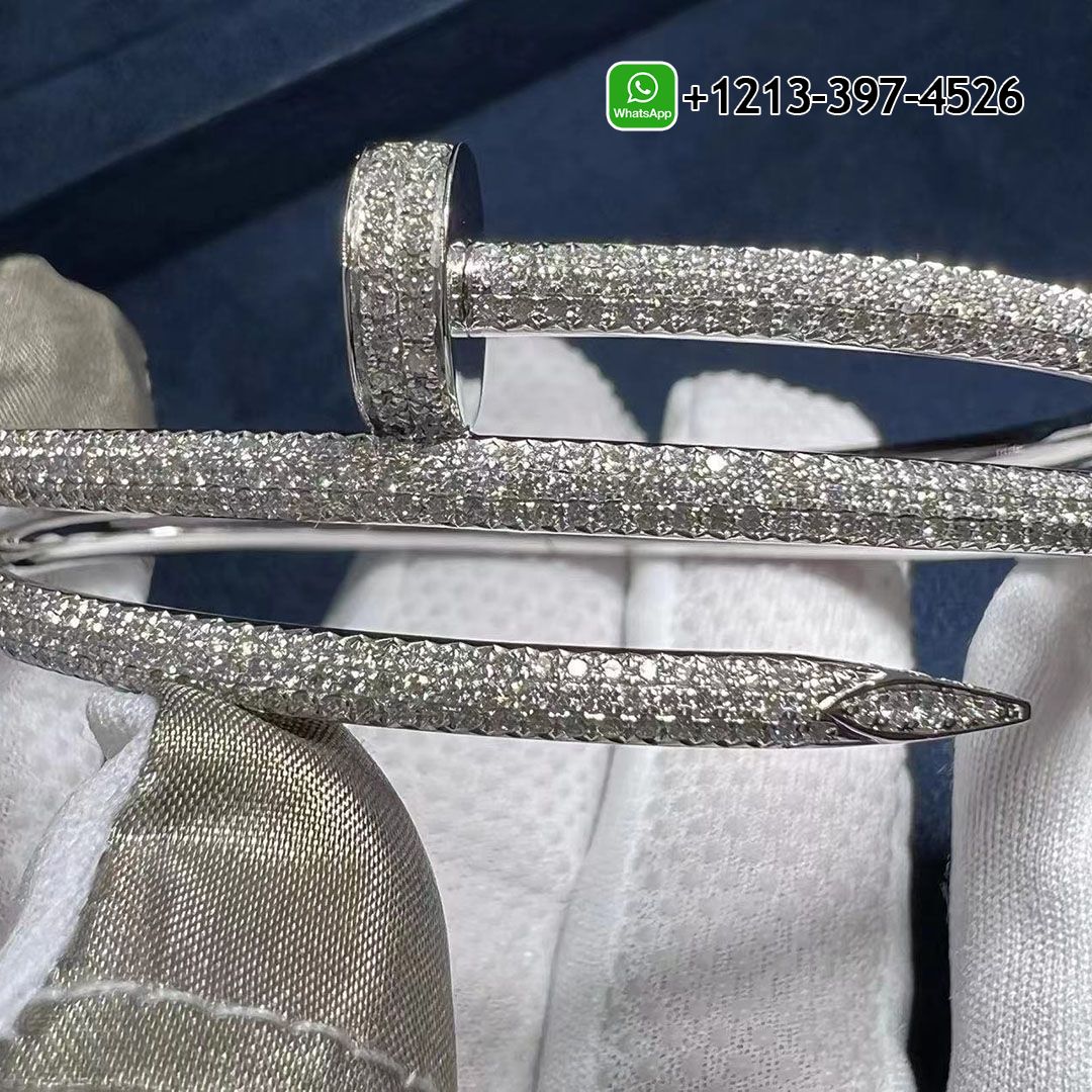 Cartier Juste un Clou Full Diamond Pave Two Coil 18k White Gold Bangle Bracelet N6708717