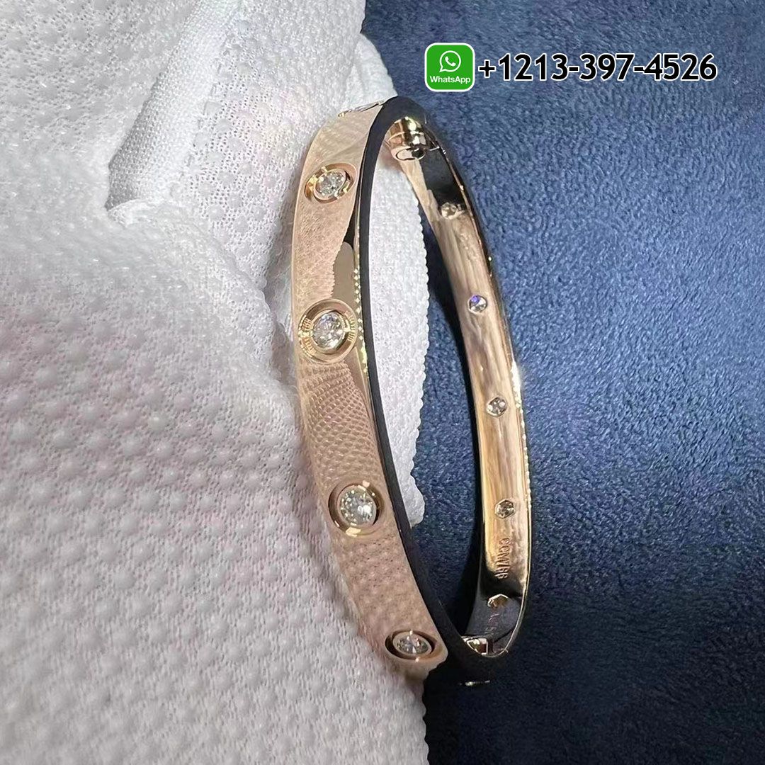 Cartier Love 10 Diamonds 18k Rose Gold Bangle Bracelet 6070217
