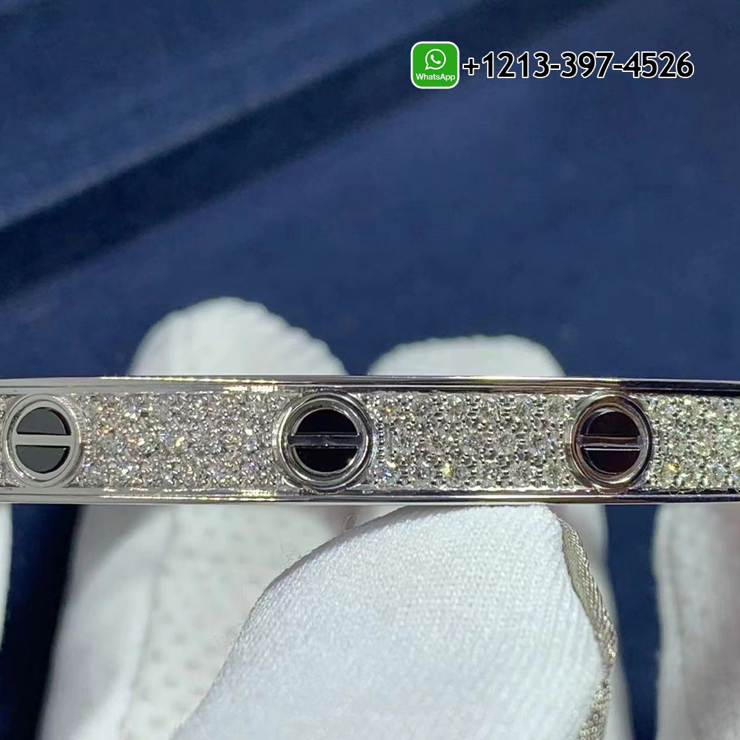 Cartier Love 18k White Gold Pave Diamond Black Ceramic Bracelet N6032417