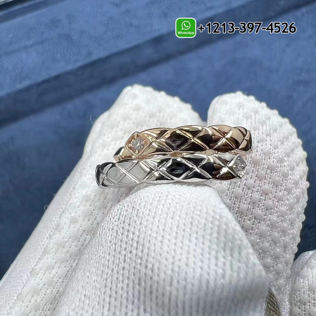 Chanel Coco Crush Toi Et Moi Ring Quilted Motif, Small Version, 18k White and Beige Gold, Diamonds J11971