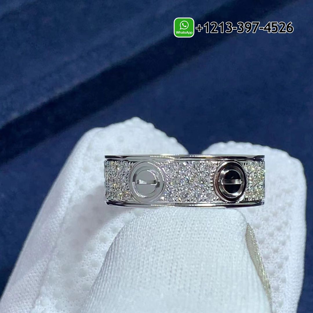Custom Cartier Love 18K White Gold Full Diamond-Paved 6.5MM Band Ring