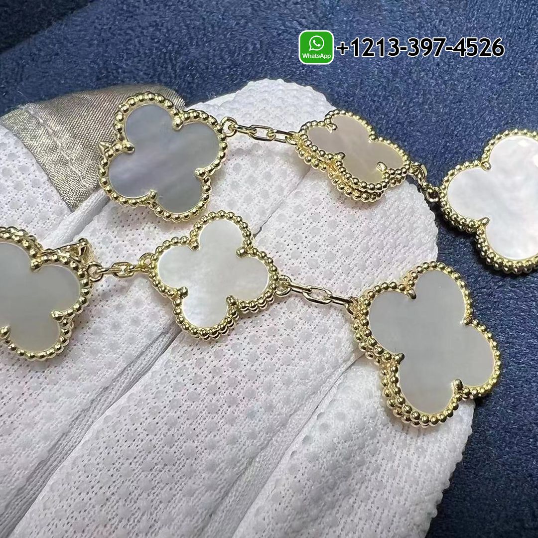 Custom Made Van Cleef & Arpels Magic Alhambra 3 Motifs White Mother-of-peral 18k Yellow Gold Drop Earrings