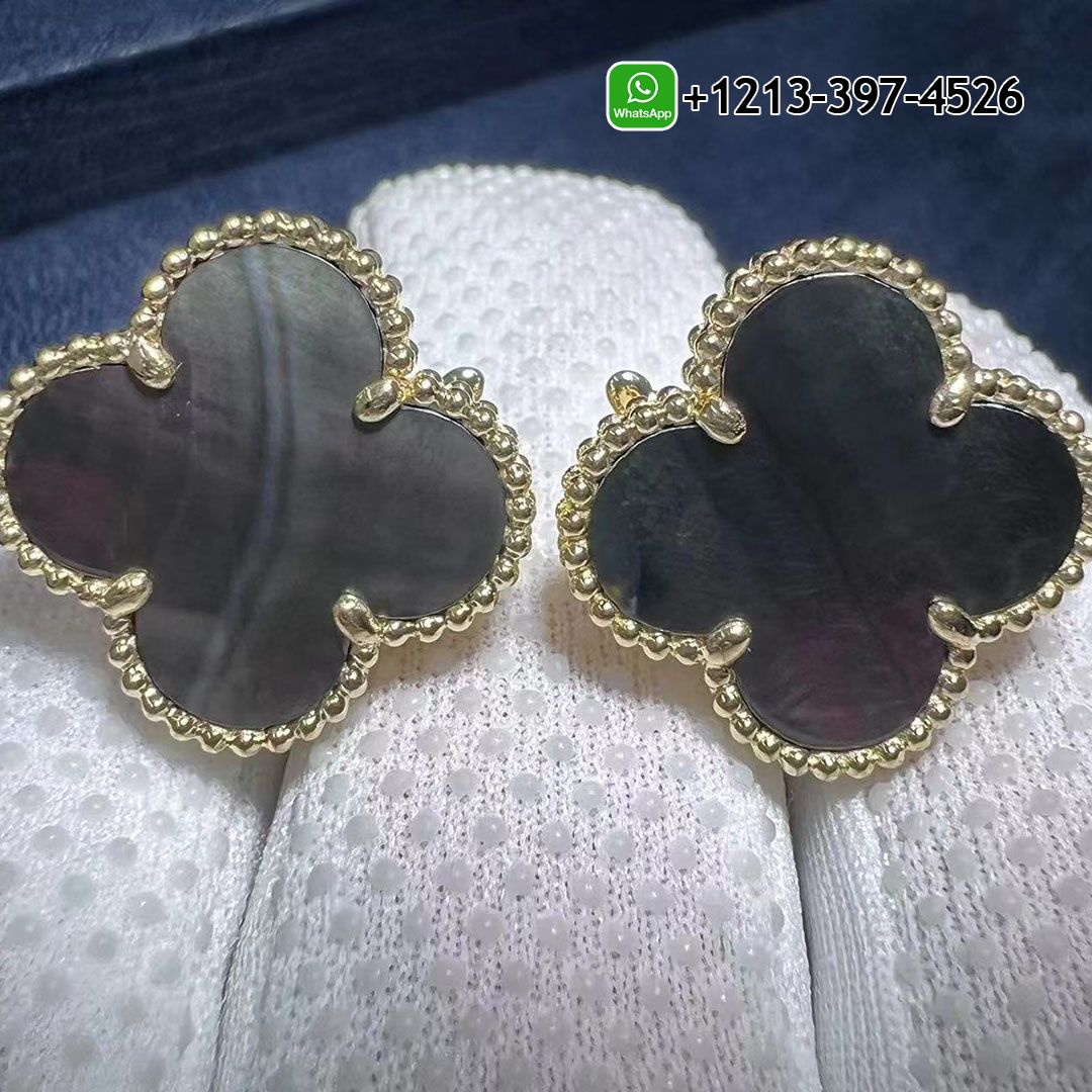 Custom Van Cleef & Arpels Magic Alhambra Gray Mother of Peal 18k Rose Gold Earrings