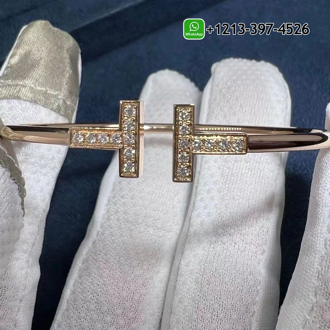 Tiffany 18k Rose Gold Diamond T Wire Bracelet
