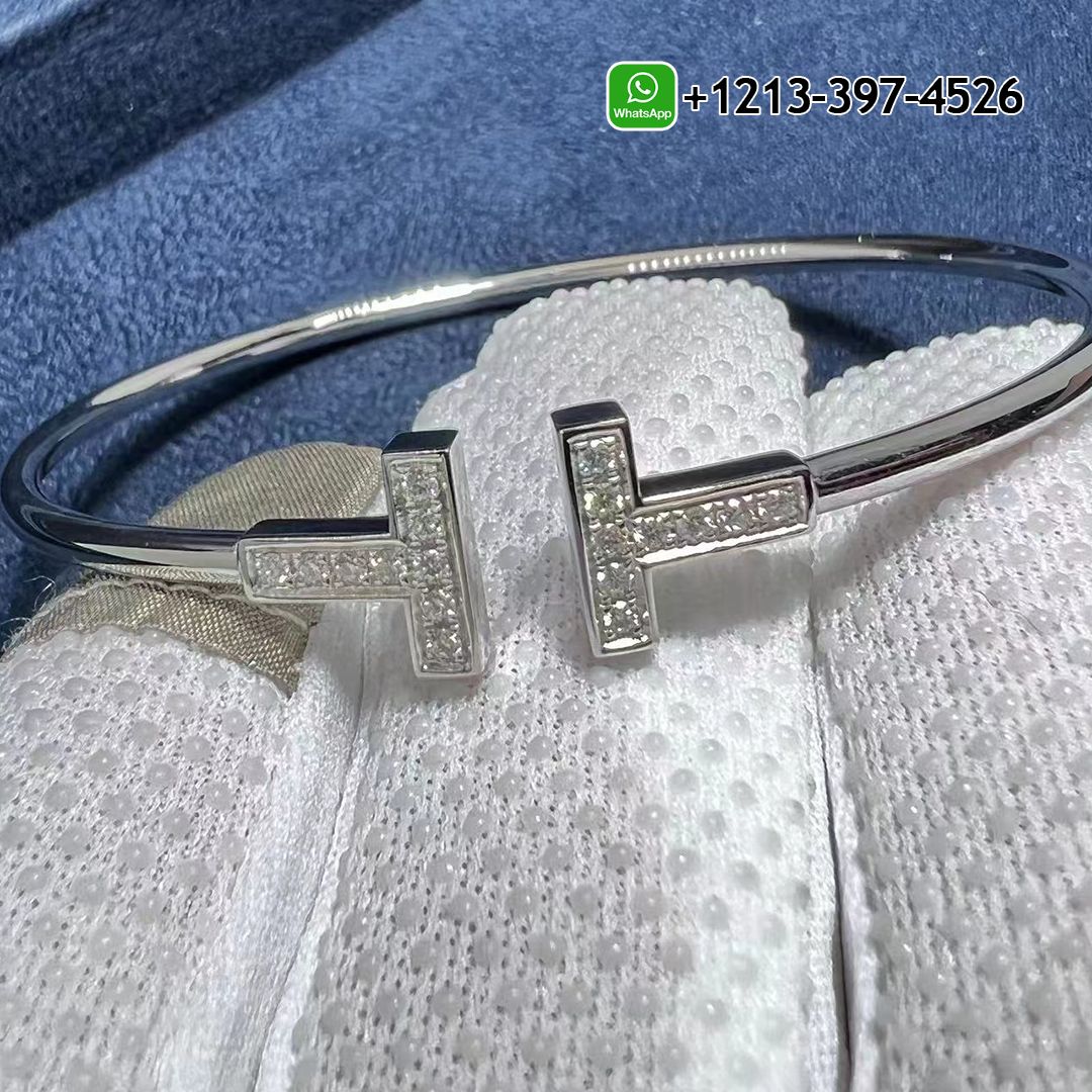Tiffany 18k White Gold Diamond T Wire Bracelet